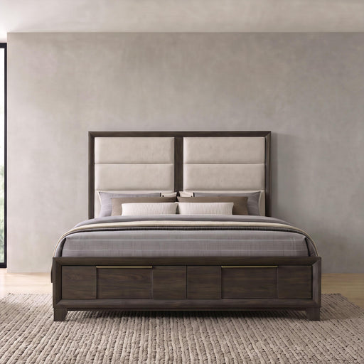 Farre Eastern King Upholstered Storage Platform Bed Dark Brown - 225320KE