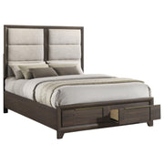 Farre Eastern King Upholstered Storage Platform Bed Dark Brown - 225320KE