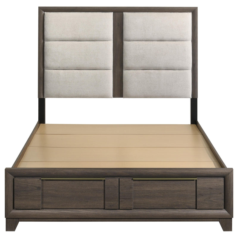 Farre Eastern King Upholstered Storage Platform Bed Dark Brown - 225320KE
