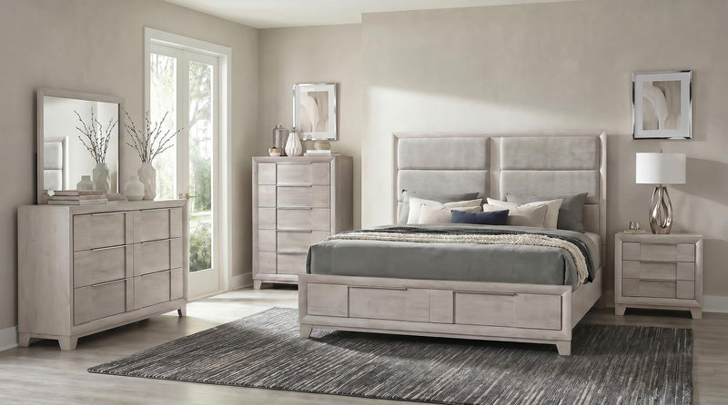Farre Eastern King Upholstered Storage Platform Bed Washed Grey - 225110KE