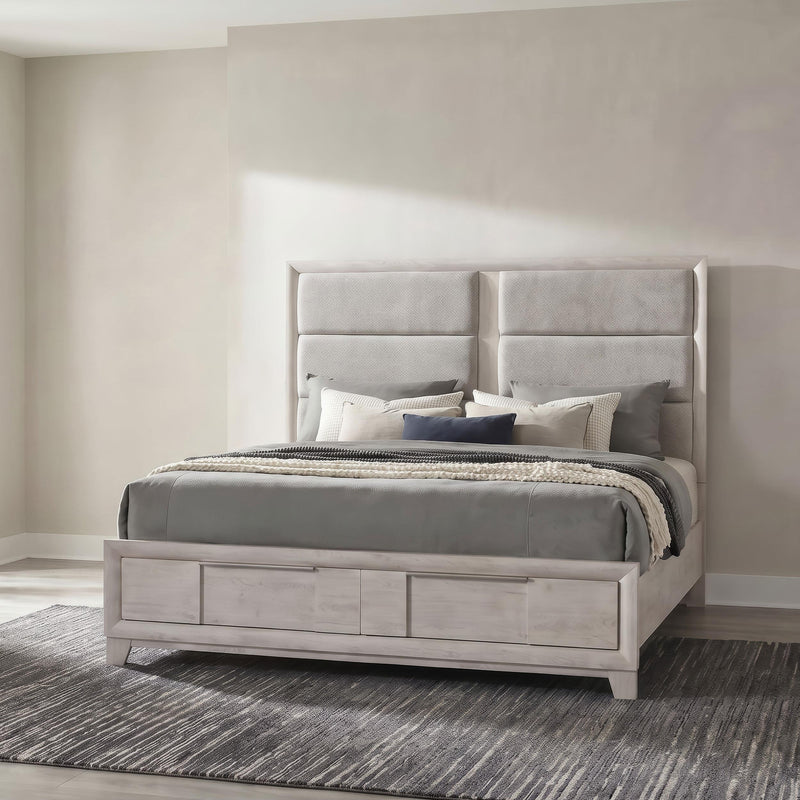 Farre Eastern King Upholstered Storage Platform Bed Washed Grey - 225110KE