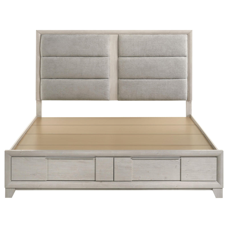 Farre Eastern King Upholstered Storage Platform Bed Washed Grey - 225110KE
