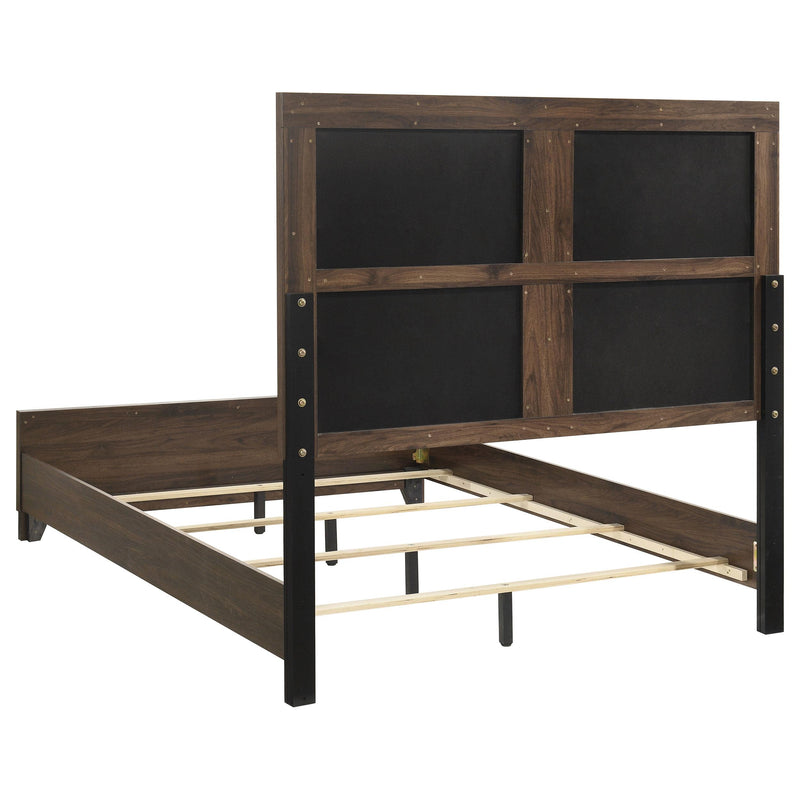 Farre Queen Upholstered Platform Panel Bed Dark Brown - 225321Q