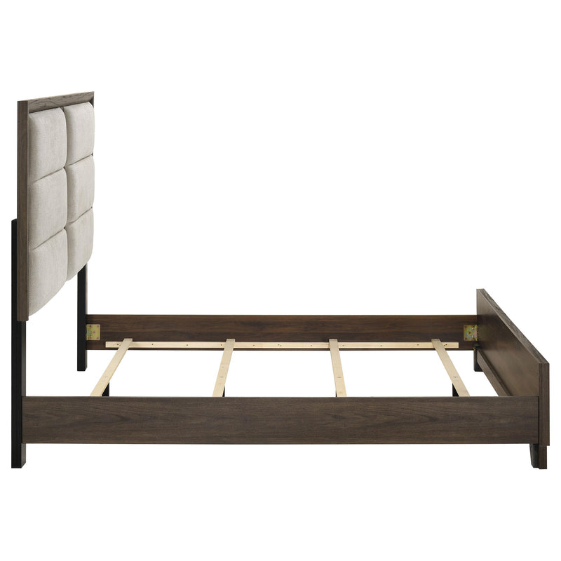Farre Queen Upholstered Platform Panel Bed Dark Brown - 225321Q
