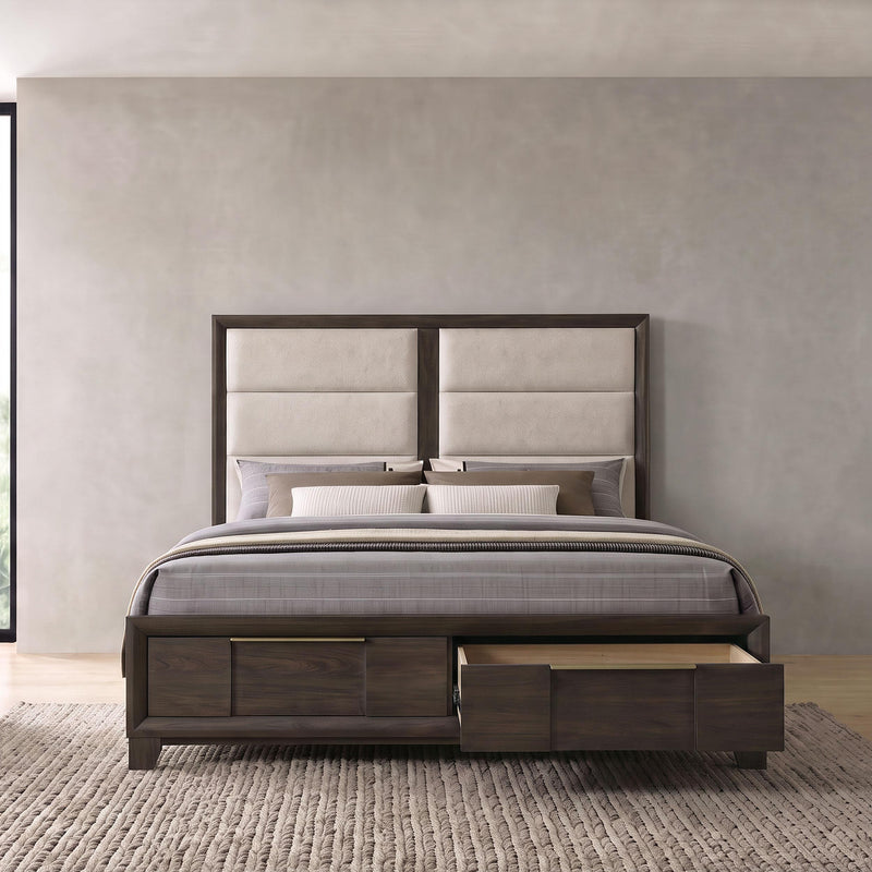 Farre Queen Upholstered Storage Platform Bed Dark Brown - 225320Q