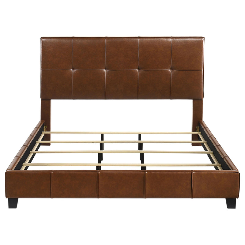 Farrell Eastern King Leatherette Upholstered Panel Bed Brown - 315923KE