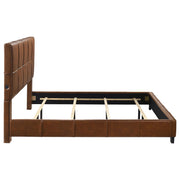 Farrell Eastern King Leatherette Upholstered Panel Bed Brown - 315923KE