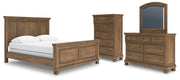 Feddinger California King Panel Bed with Mirrored Dresser and Chest in Medium Brown - PKG022328