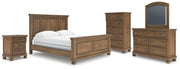 Feddinger California King Panel Bed with Mirrored Dresser, Chest and Nightstand in Medium Brown - PKG022329