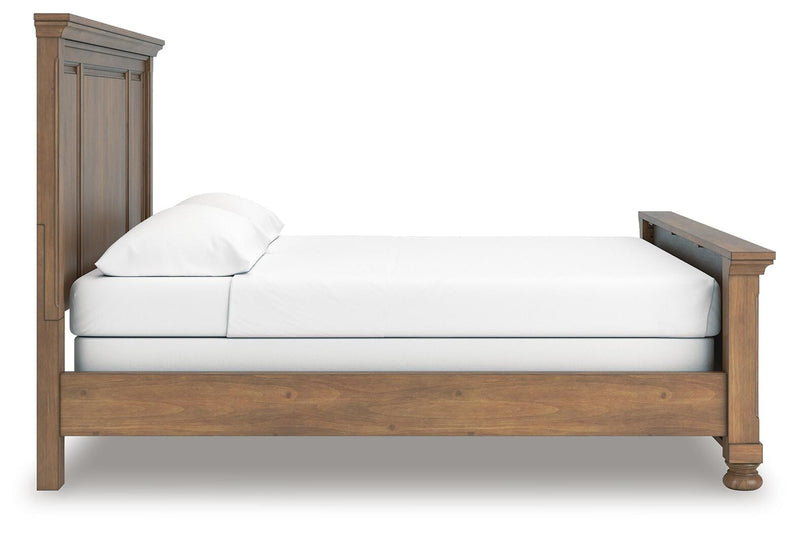Feddinger California King Panel Bed with Mirrored Dresser in Medium Brown - PKG022324