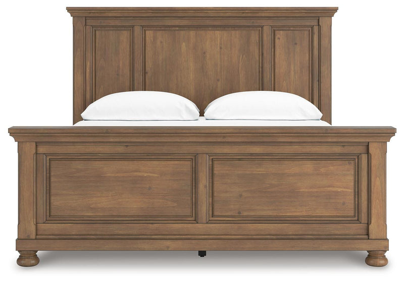 Feddinger California King Panel Bed with Mirrored Dresser in Medium Brown - PKG022324