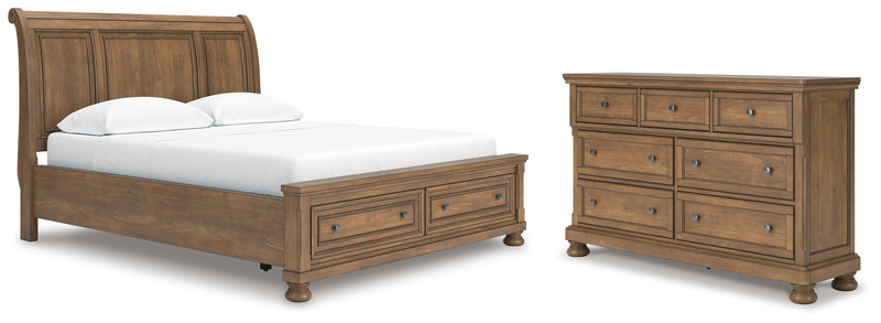 Feddinger California King Storage Sleigh Bed with Dresser in Medium Brown - PKG022346