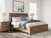 Feddinger California King Storage Sleigh Bed with Mirrored Dresser and Nightstand in Medium Brown - PKG022343