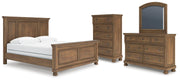 Feddinger King Panel Bed with Mirrored Dresser and Chest in Medium Brown - PKG022320