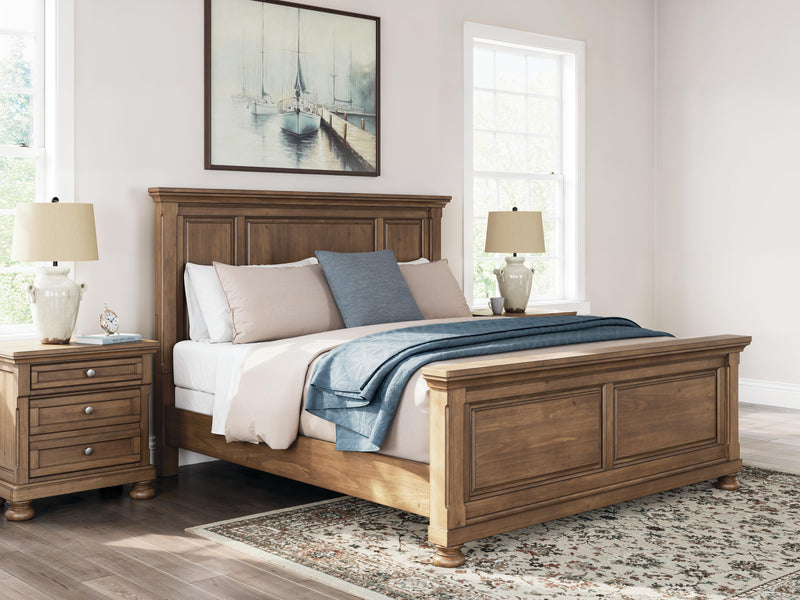 Feddinger King Panel Bed with Mirrored Dresser and Chest in Medium Brown - PKG022320