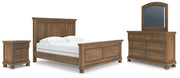 Feddinger King Panel Bed with Mirrored Dresser and Nightstand in Medium Brown - PKG022319