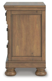 Feddinger King Panel Bed with Mirrored Dresser and Nightstand in Medium Brown - PKG022319