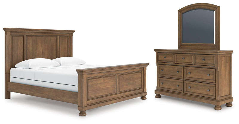 Feddinger King Panel Bed with Mirrored Dresser in Medium Brown - PKG022316