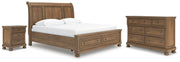 Feddinger King Storage Sleigh Bed with Dresser and Nightstand in Medium Brown - PKG022339