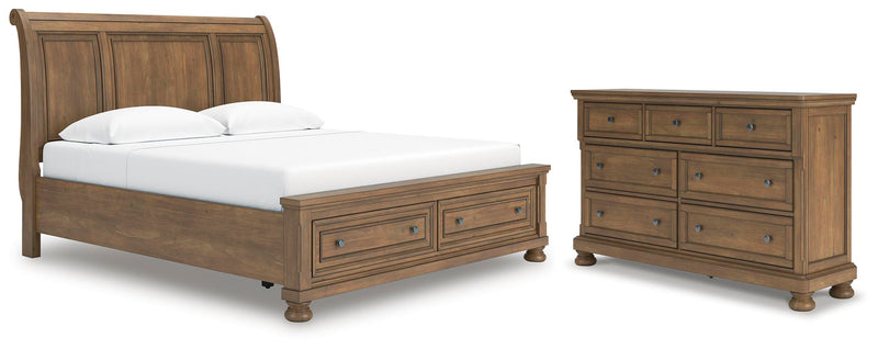 Feddinger King Storage Sleigh Bed with Dresser in Medium Brown - PKG022338
