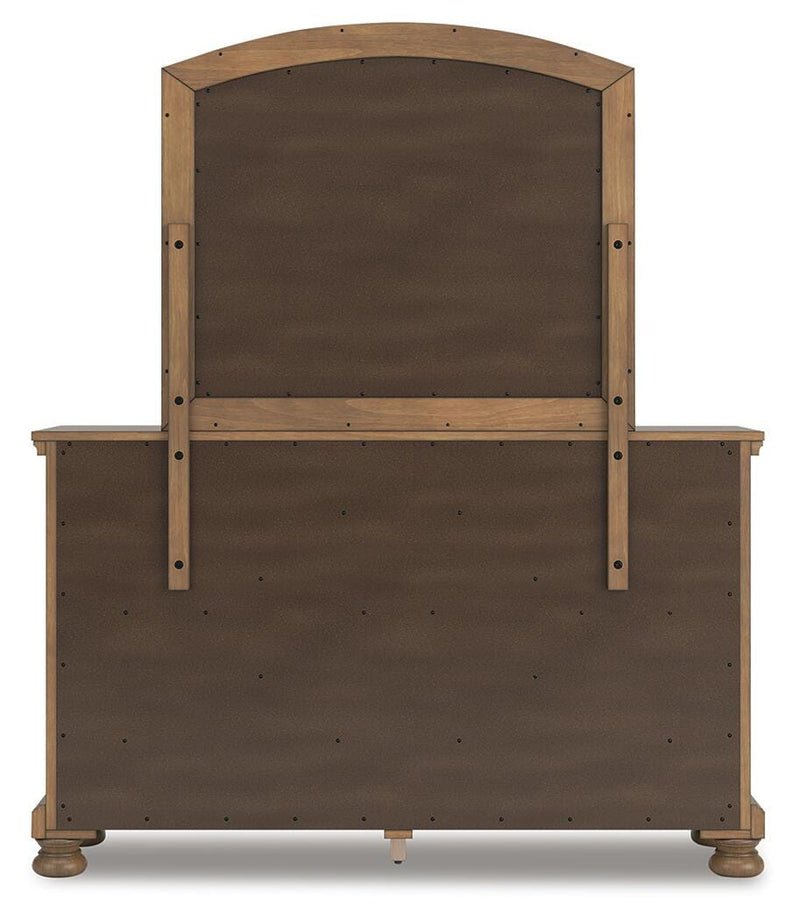 Feddinger King Storage Sleigh Bed with Mirrored Dresser and 2 Nightstands in Medium Brown - PKG022333