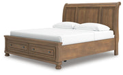 Feddinger King Storage Sleigh Bed with Mirrored Dresser and Nightstand in Medium Brown - PKG022335