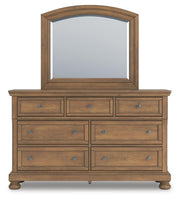 Feddinger King Storage Sleigh Bed with Mirrored Dresser in Medium Brown - PKG022332
