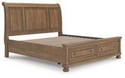 Feddinger King Storage Sleigh Bed with Mirrored Dresser in Medium Brown - PKG022332
