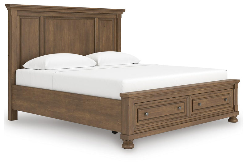 Feddinger Medium Brown King Panel Storage Bed, Dresser, Mirror, Chest and Nightstand - PCB779B17