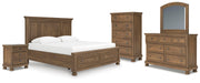 Feddinger Medium Brown King Panel Storage Bed, Dresser, Mirror, Chest and Nightstand - PCB779B17