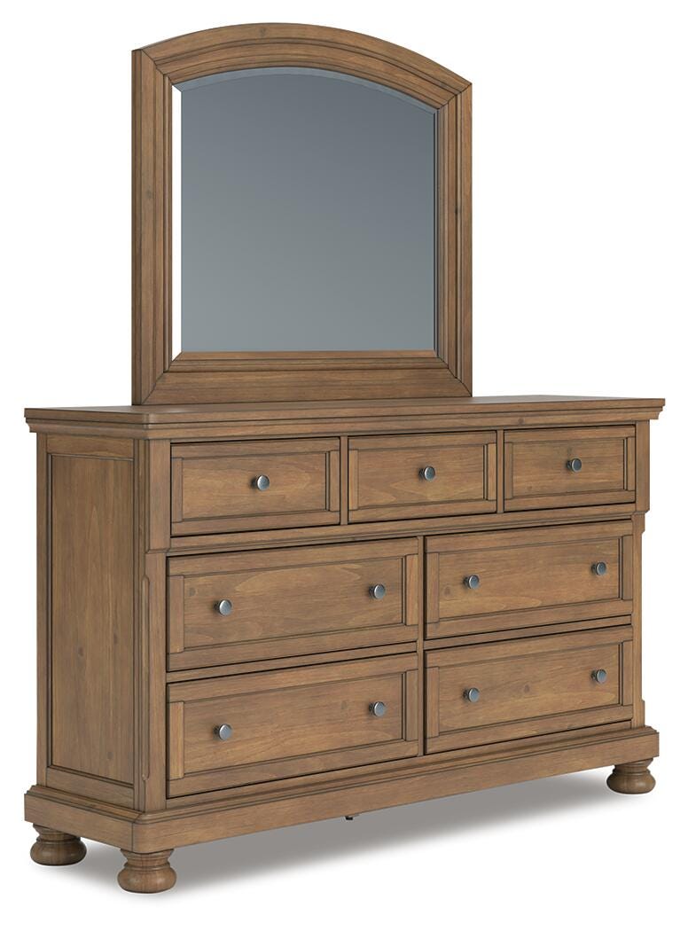 Feddinger Medium Brown King Panel Storage Bed, Dresser, Mirror, Chest and Nightstand - PCB779B17