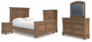 Feddinger Medium Brown Queen Panel Bed, Dresser, Mirror, Chest and Nightstand - PCB779B10