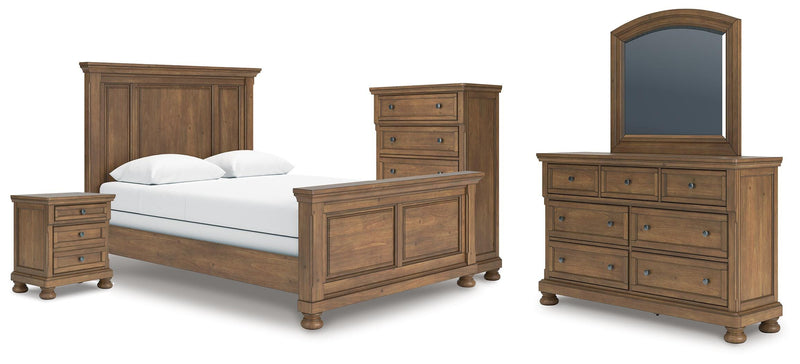 Feddinger Medium Brown Queen Panel Bed, Dresser, Mirror, Chest and Nightstand - PCB779B10