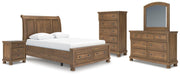 Feddinger Medium Brown Queen Sleigh Bed, Dresser, Mirror, Chest and Nightstand - PCB779B18