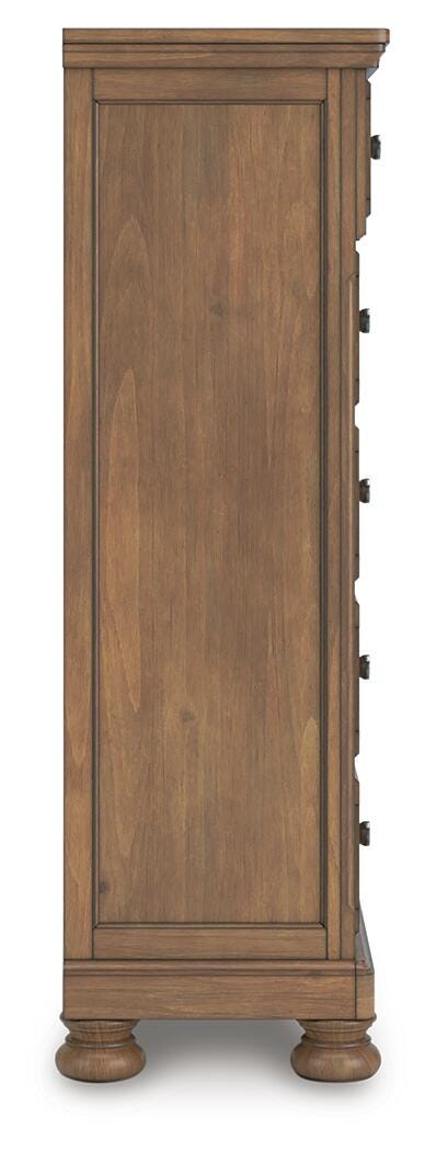 Feddinger Queen Panel Bed with Mirrored Dresser and Chest in Medium Brown - PKG022304