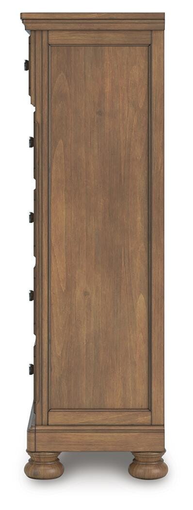Feddinger Queen Panel Bed with Mirrored Dresser and Chest in Medium Brown - PKG022304