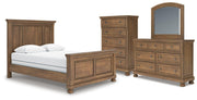 Feddinger Queen Panel Bed with Mirrored Dresser and Chest in Medium Brown - PKG022304