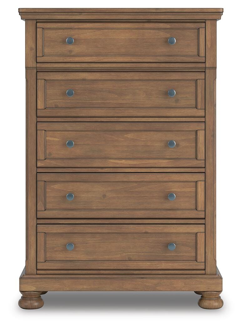 Feddinger Queen Panel Bed with Mirrored Dresser and Chest in Medium Brown - PKG022304