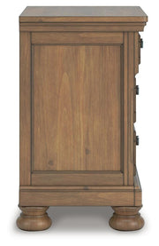 Feddinger Queen Panel Bed with Mirrored Dresser and Nightstand in Medium Brown - PKG022303