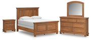 Feddinger Queen Panel Bed with Mirrored Dresser and Nightstand in Medium Brown - PKG022303