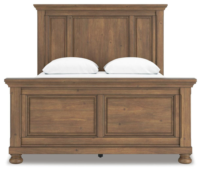 Feddinger Queen Panel Bed with Mirrored Dresser and Nightstand in Medium Brown - PKG022303