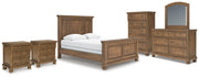 Feddinger Queen Panel Bed with Mirrored Dresser, Chest and 2 Nightstands in Medium Brown - PKG022302