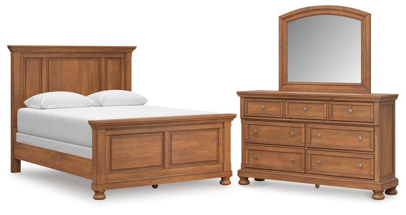 Feddinger Queen Panel Bed with Mirrored Dresser in Medium Brown - PKG022300