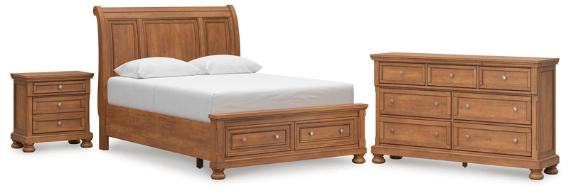 Feddinger Queen Storage Sleigh Bed with Dresser and Nightstand in Medium Brown - PKG022315