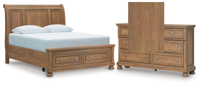 Feddinger Queen Storage Sleigh Bed with Dresser in Medium Brown - PKG022314