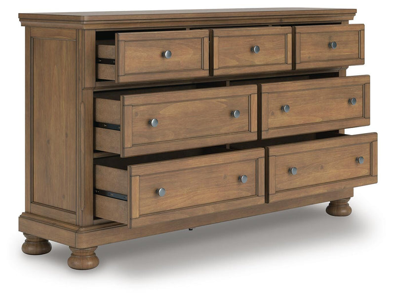 Feddinger Queen Storage Sleigh Bed with Dresser in Medium Brown - PKG022314