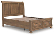 Feddinger Queen Storage Sleigh Bed with Mirrored Dresser in Medium Brown - PKG022308