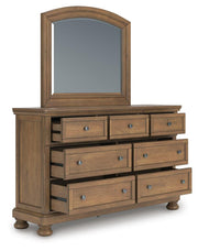 Feddinger Queen Storage Sleigh Bed with Mirrored Dresser in Medium Brown - PKG022308