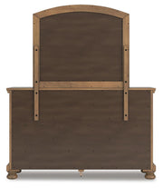 Feddinger Queen Storage Sleigh Bed with Mirrored Dresser in Medium Brown - PKG022308