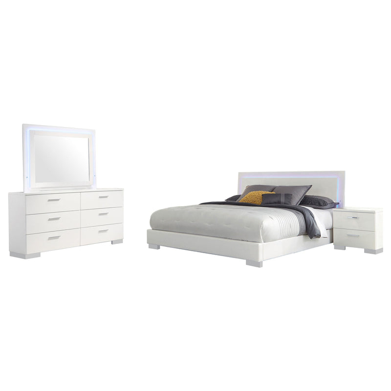 Felicity 4-piece Eastern King Bedroom Set White High Gloss - 203500KE-S4L